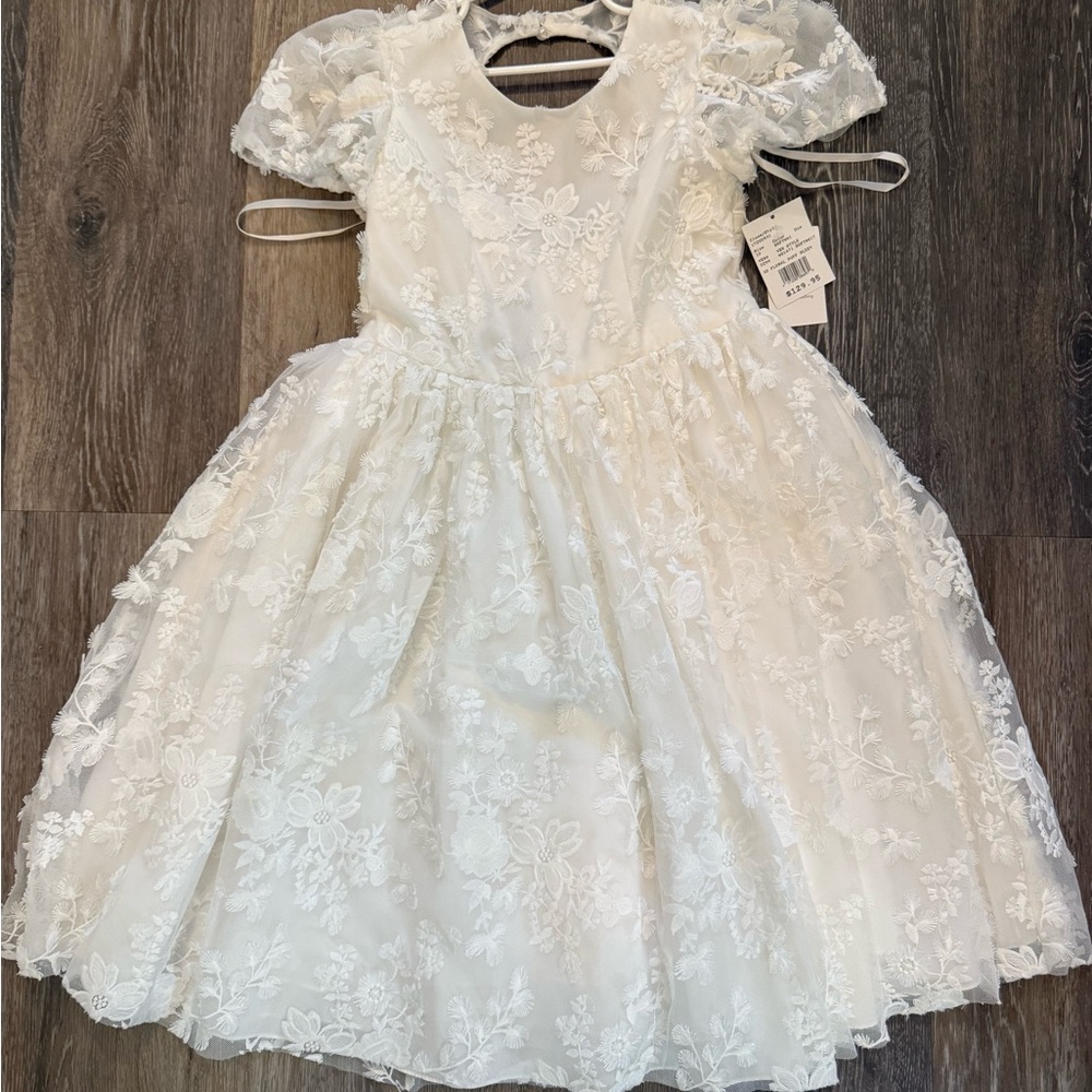 David's Bridal Lace Puff Sleeve Flower Girl Dress